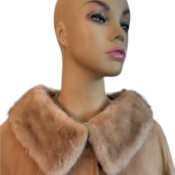 Vintage Suede Button Front Coat Fur Collar - Picture 2 of 8